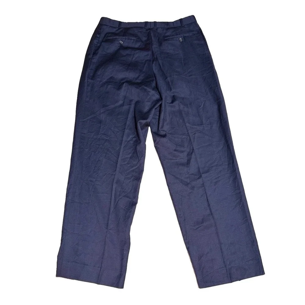 Lauren Ralph Lauren Dress Pants 38x30 Pleated Total Comfort Navy Blue Wool Blend